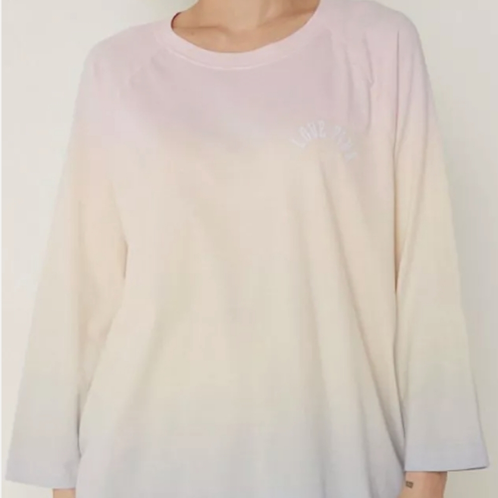 Vctoria Secret PINK Baseball 3/4 Sleeve T Shirt Ombre Logo Campus Tee Shirt EUC